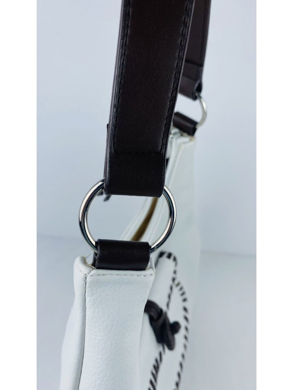 VTG Minicci Hippie White Shoulder Crescent Shaped Bag W/ Chocolate Brown Whipsti - Picture 8 of 16